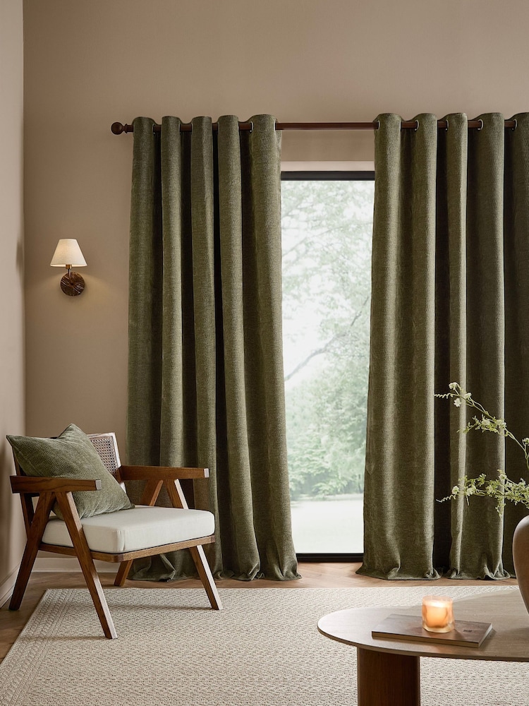 Yard Eucalyptus Heath Washed Velvet Lined Eyelet Curtains - Image 2 of 4 Yard Eucalyptus Heath Washed Velvet Lined Eyelet Curtains - Image 2 of 4