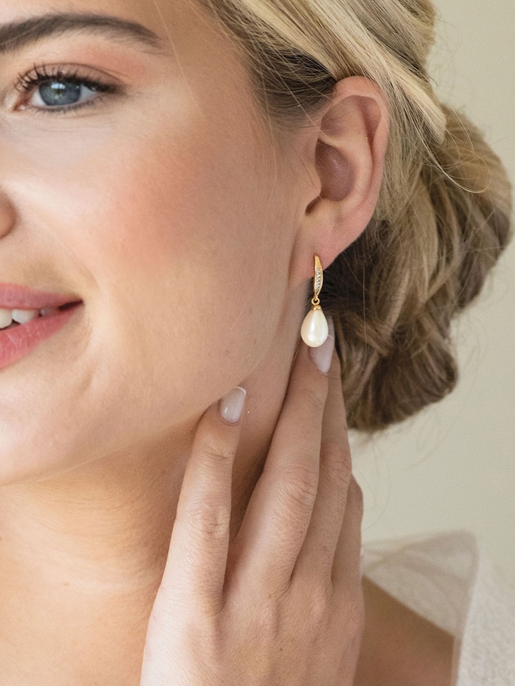 Ivory & Co Gold Salford Crystal And Pearl Drop Earrings - Image 3 of 5