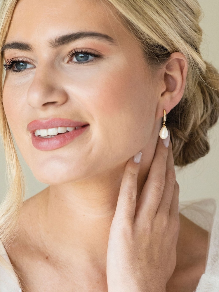 Ivory & Co Gold Salford Crystal And Pearl Drop Earrings - Image 4 of 5