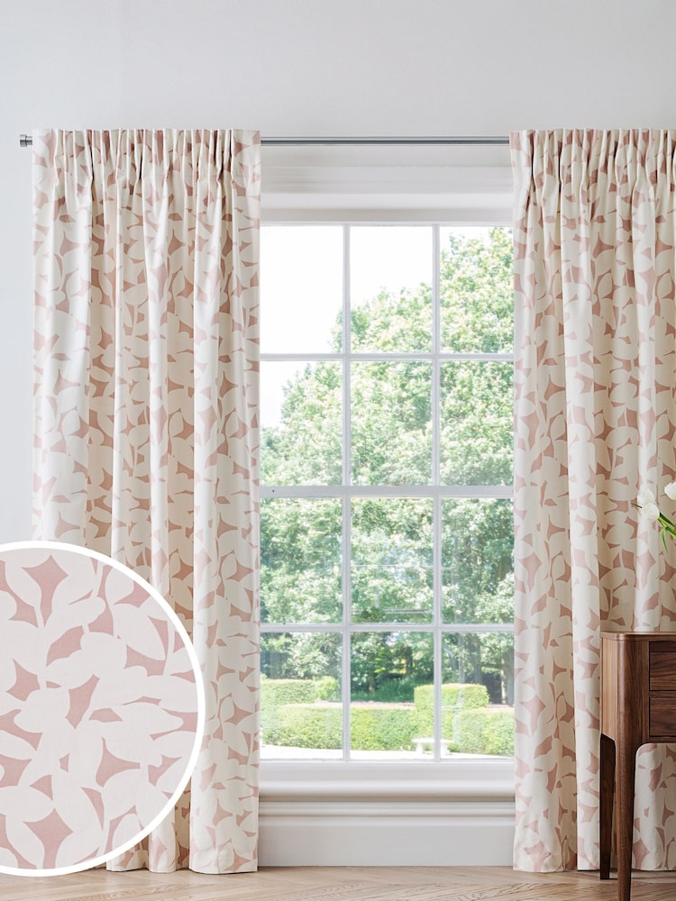 Jasper Conran London Pink Pencil Pleat Blackout Floral Leaf Curtain - Image 1 of 6
