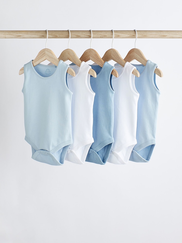 Blue 5 Pack Baby Vest Bodysuits - Image 1 of 7