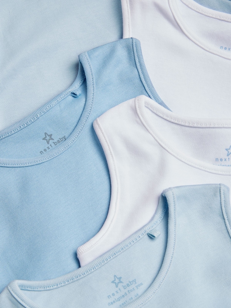 Blue 5 Pack Baby Vest Bodysuits - Image 4 of 7