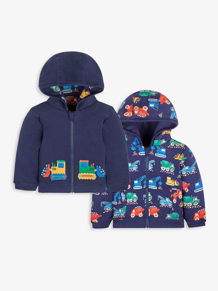 JoJo Maman Bébé Navy Digger Appliqué Reversible Hoodie - Image 1 of 5