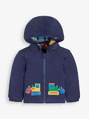 JoJo Maman Bébé Navy Digger Appliqué Reversible Hoodie - Image 2 of 5