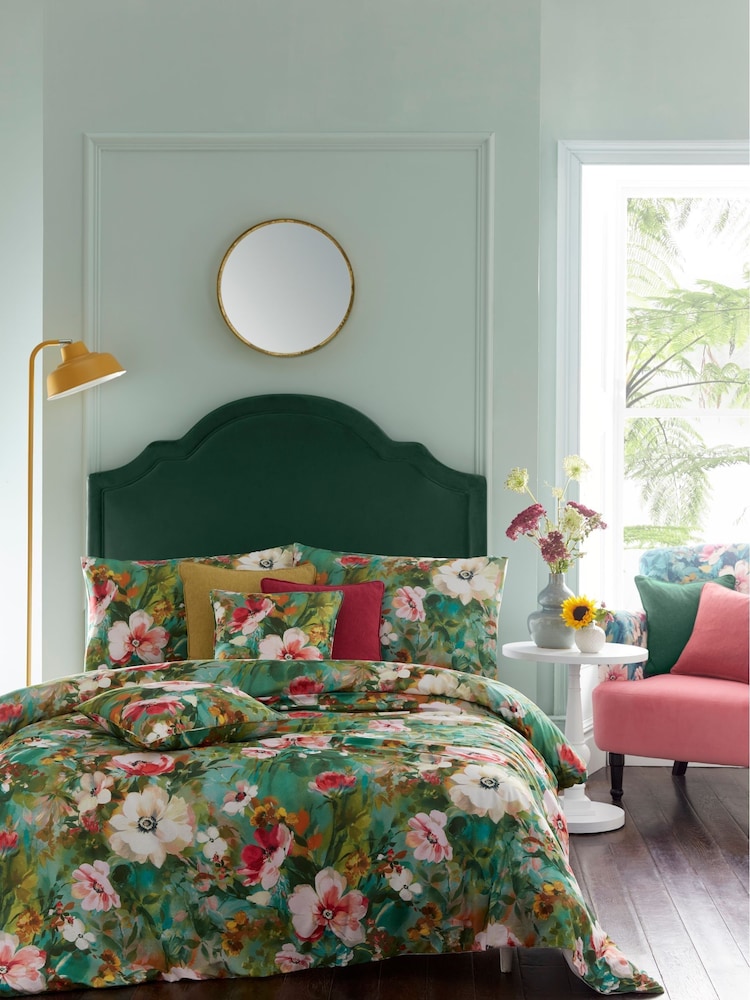 Studio G Green Bouquet 100% Cotton Duvet Cover and Pillowcase Set - Image 1 of 1