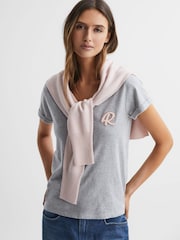 Reiss Grey Marl Lara Cotton Motif V-Neck T-Shirt - Image 4 of 5
