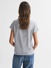 Reiss Grey Marl Lara Cotton Motif V-Neck T-Shirt - Image 5 of 5