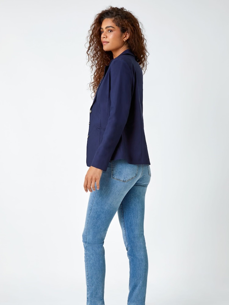 Roman Blue Stretch Button Detail Blazer - Image 2 of 5