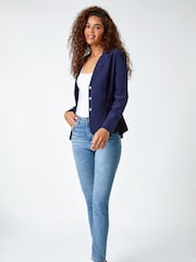 Roman Blue Stretch Button Detail Blazer - Image 3 of 5