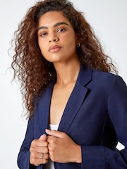 Roman Blue Stretch Button Detail Blazer - Image 4 of 5