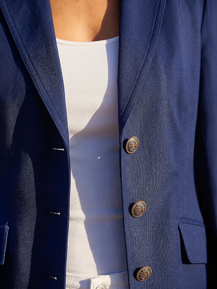 Roman Blue Stretch Button Detail Blazer - Image 5 of 5 Roman Blue Stretch Button Detail Blazer - Image 5 of 5