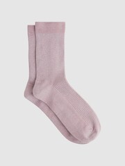 Reiss Blush Carrie Metallic Ribbed Socks - Image 1 of 3