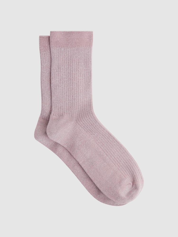 Reiss Blush Carrie Metallic Ribbed Socks - Image 1 of 3