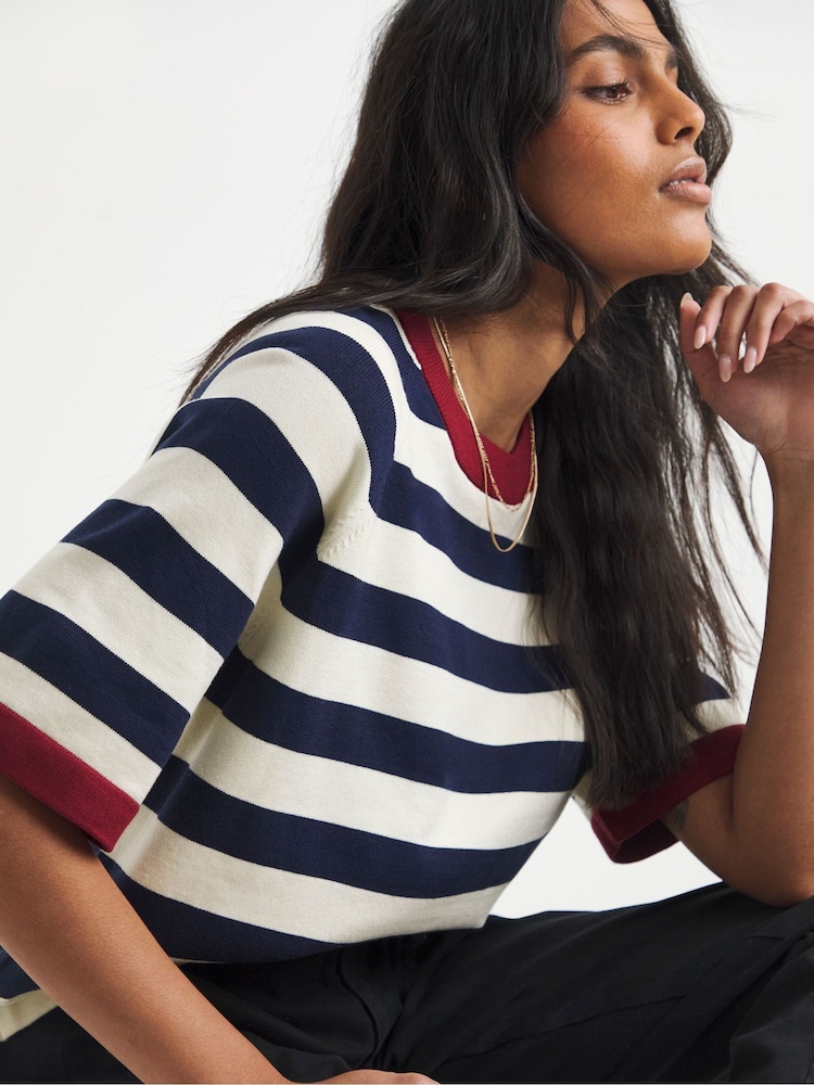 Simply Be Blue Stripe Half Sleeve Jumper - Image 2 of 4 Simply Be Blue Stripe Half Sleeve Jumper - Image 2 of 4