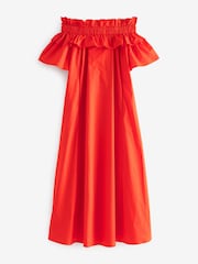 Orange Bardot Frill Midi Poplin Dress - Image 4 of 4