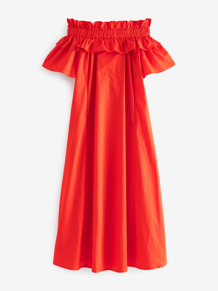 Orange - Popeline-Midikleid mit Carmenausschnitt und Rüschen - Bild 4 von 4 Orange - Popeline-Midikleid mit Carmenausschnitt und Rüschen - Bild 4 von 4