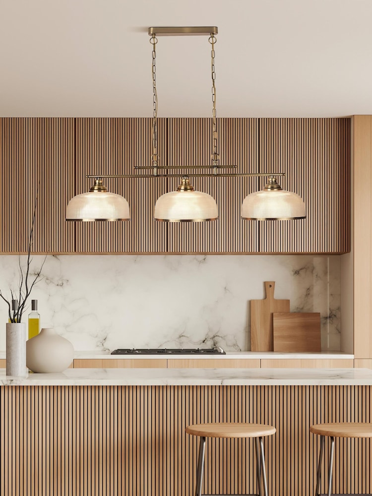 Searchlight Antique Brass and Clear Ashford Three Bar Pendant Ceiling Light - Image 1 of 4 Searchlight Antique Brass and Clear Ashford Three Bar Pendant Ceiling Light - Image 1 of 4