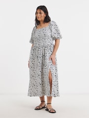 Simply Be White Waffle Shirred Midi Dress - Image 1 of 4