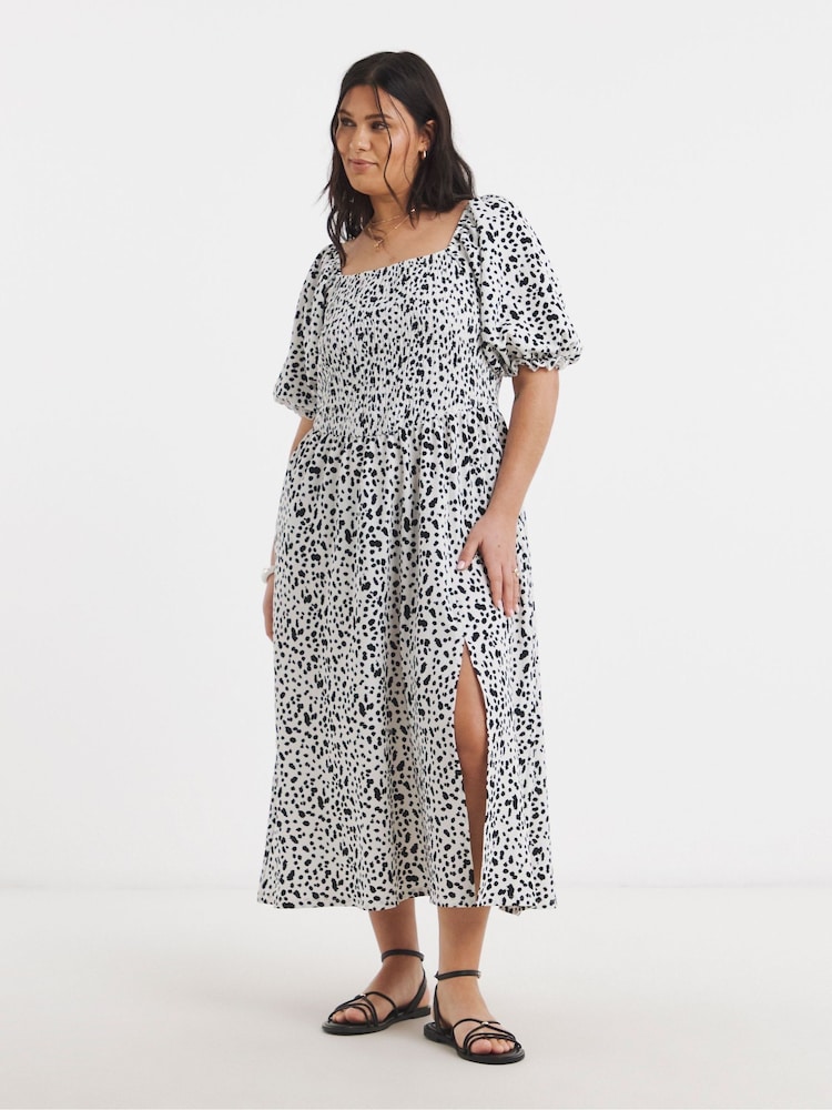 Simply Be White Waffle Shirred Midi Dress - Image 1 of 4 Simply Be White Waffle Shirred Midi Dress - Image 1 of 4