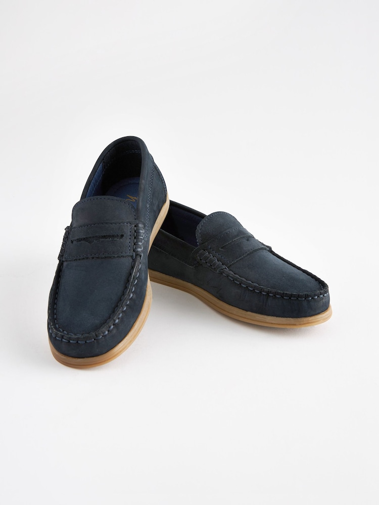 Navy Blue Leather Slip-On Penny Loafers - Image 1 of 8