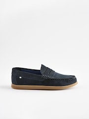 Navy Blue Leather Slip-On Penny Loafers - Image 2 of 8