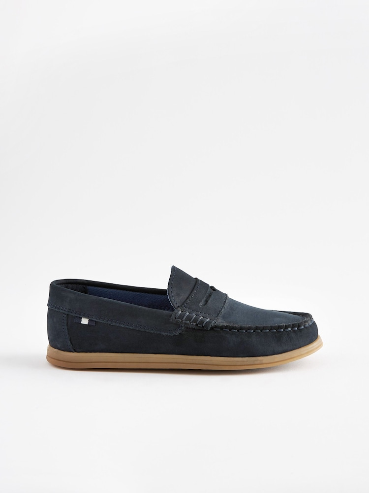 Navy Blue Leather Slip-On Penny Loafers - Image 2 of 8 Navy Blue Leather Slip-On Penny Loafers - Image 2 of 8
