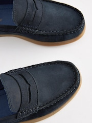 Navy Blue Leather Slip-On Penny Loafers - Image 6 of 8