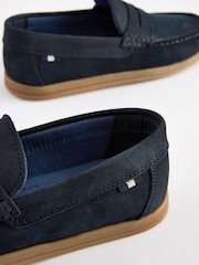 Navy Blue Leather Slip-On Penny Loafers - Image 7 of 8