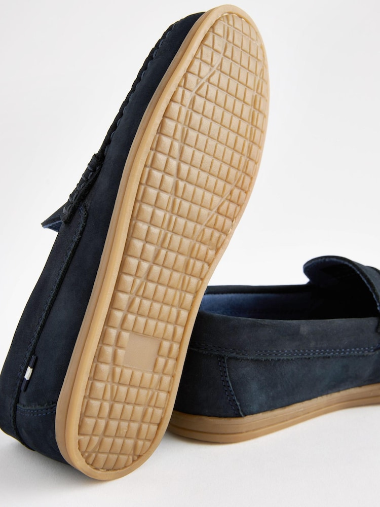 Navy Blue Leather Slip-On Penny Loafers - Image 8 of 8