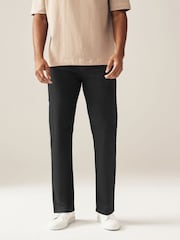 Black Solid Single Straight Fit Classic Stretch Jeans - Image 1 of 10