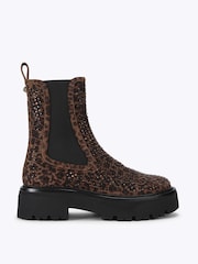 Kurt Geiger London Brown Perf Embellished Leopard Print Suede Chelsea Ankle Boots - Image 2 of 5