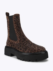 Kurt Geiger London Brown Perf Embellished Leopard Print Suede Chelsea Ankle Boots - Image 4 of 5
