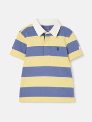 Joules Ozzy Navy/Yellow Stripe Jersey Short Sleeve Rugby Shirt - Image 1 of 7