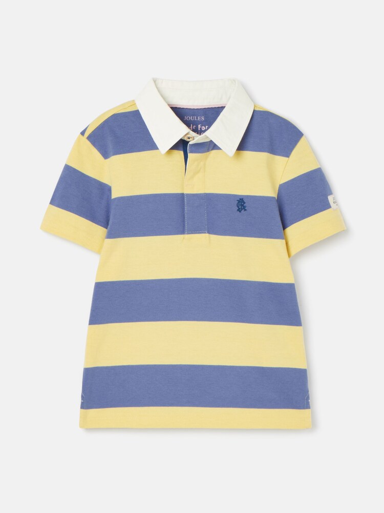 Joules Ozzy Navy/Yellow Stripe Jersey Short Sleeve Rugby Shirt - Image 1 of 7