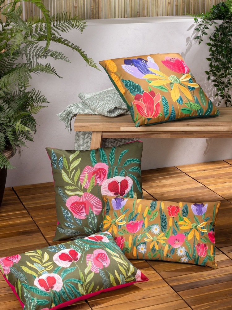 Wylder Green Poppy Floral Outdoor Cushion - Image 1 of 4