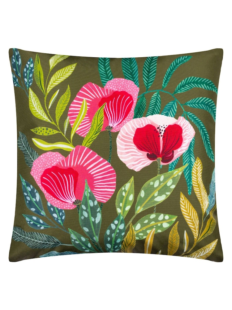 Wylder Green Poppy Floral Outdoor Cushion - Image 2 of 4
