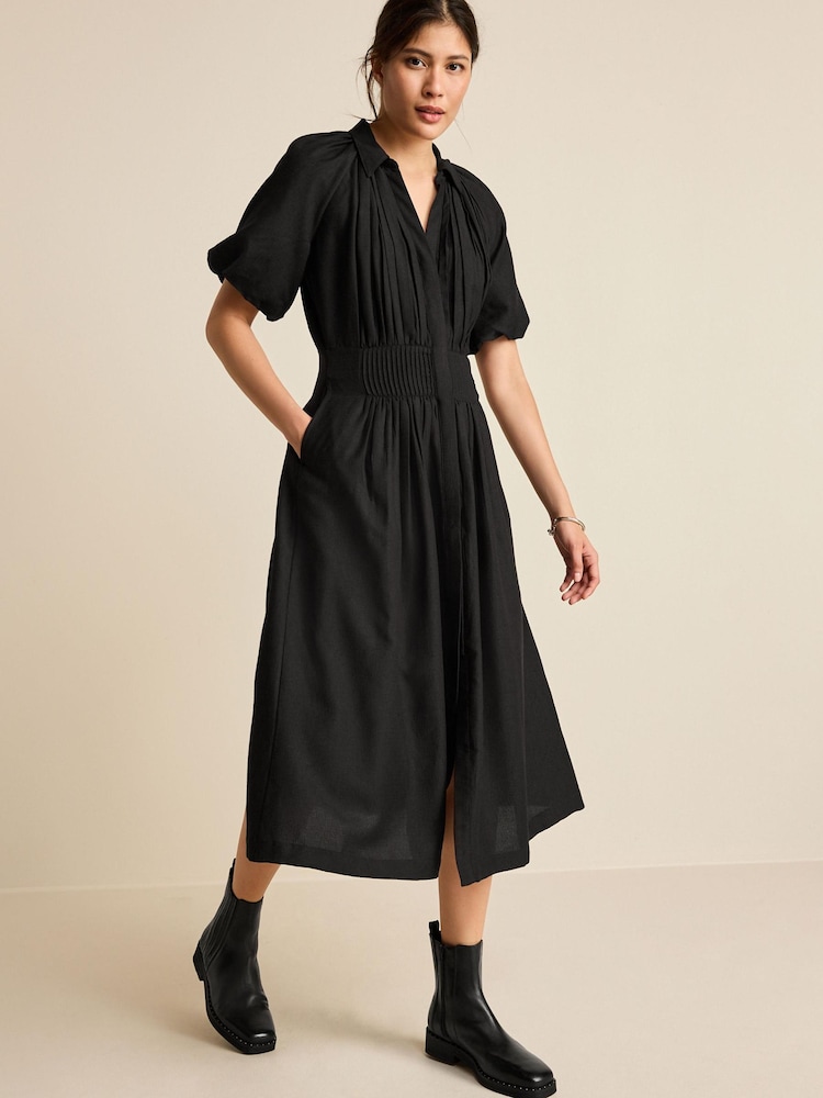 Black Puff Sleeve Midi Dress - Image 1 of 6 Black Puff Sleeve Midi Dress - Image 1 of 6