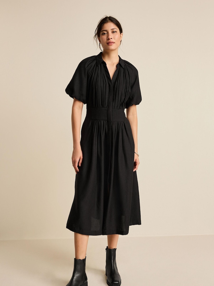 Black Puff Sleeve Midi Dress - Image 2 of 6