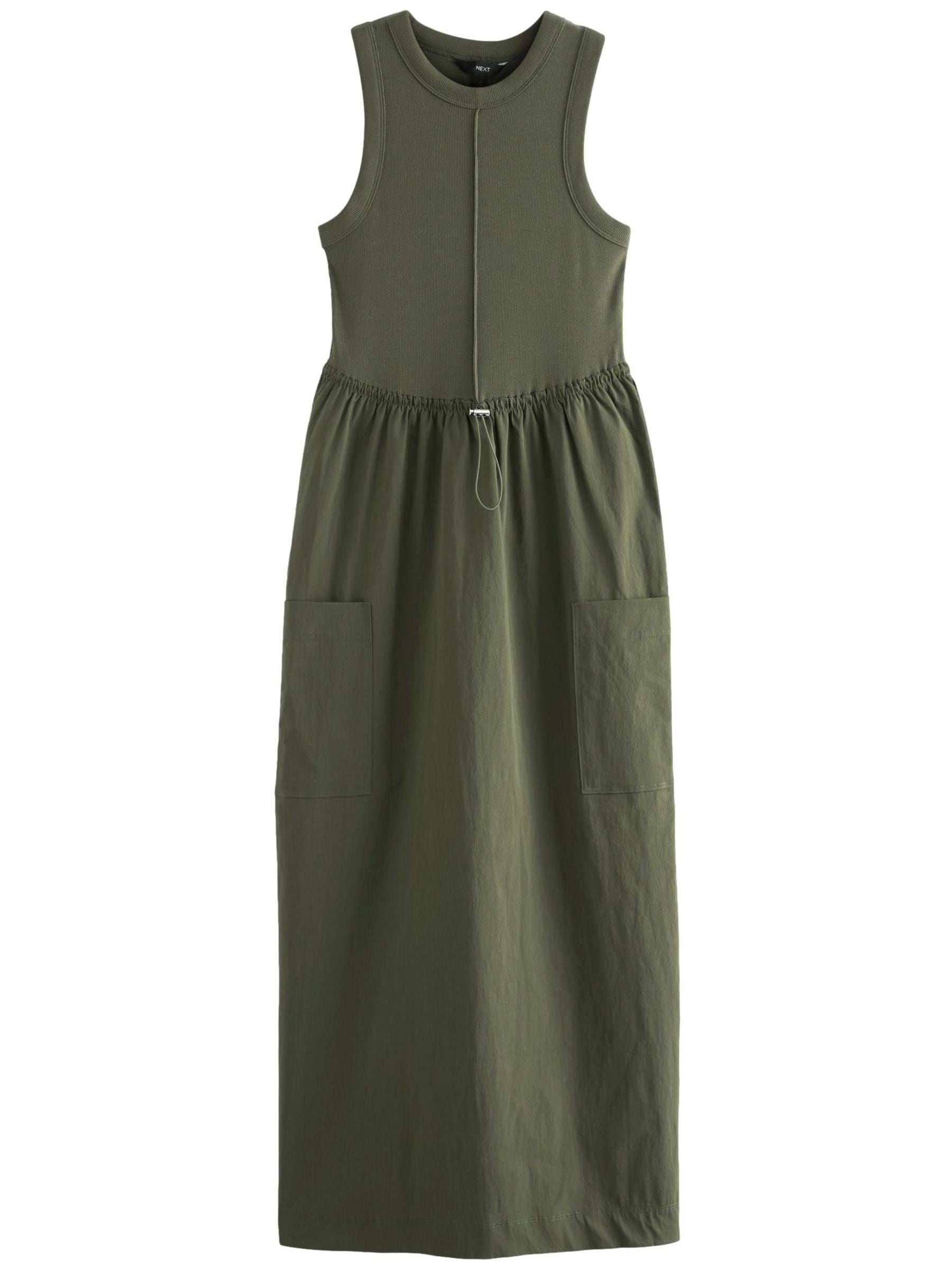 Buy Khaki Green Woven Mix Cargo Ribbed Tank Dress from Next