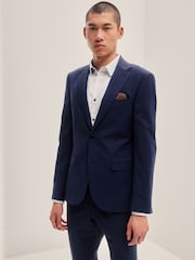 Navy Blue Slim Fit Check Suit Jacket - Image 1 of 11
