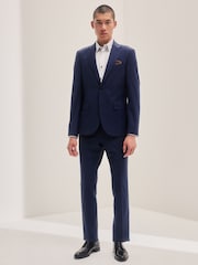 Navy Blue Slim Fit Check Suit Jacket - Image 2 of 11