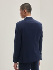 Navy Blue Slim Fit Check Suit Jacket - Image 3 of 11