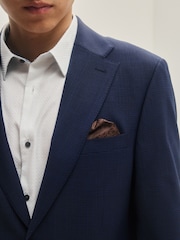Navy Blue Slim Fit Check Suit Jacket - Image 5 of 11