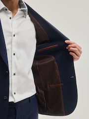 Navy Blue Slim Fit Check Suit Jacket - Image 6 of 11