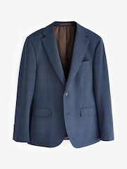 Navy Blue Slim Fit Check Suit Jacket - Image 7 of 11