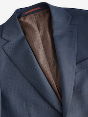 Navy Blue Slim Fit Check Suit Jacket - Image 8 of 11