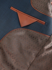 Navy Blue Slim Fit Check Suit Jacket - Image 9 of 11
