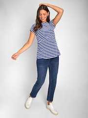 JoJo Maman Bébé Blue White Stripe Boyfriend Cotton Maternity T-Shirt - Image 1 of 6
