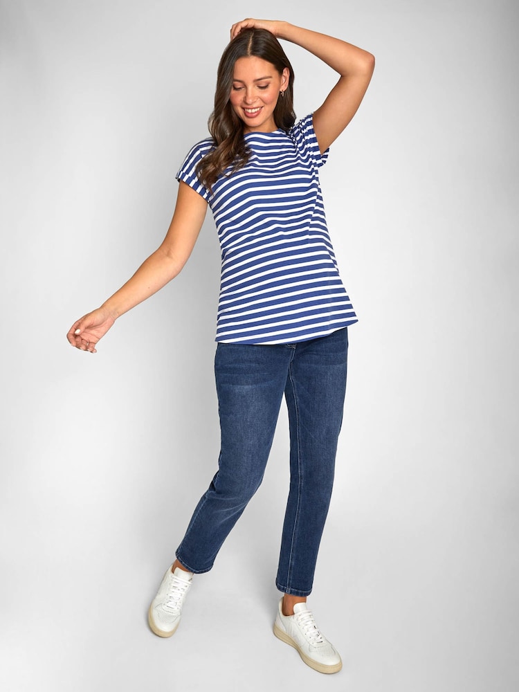 JoJo Maman Bébé Blue White Stripe Boyfriend Cotton Maternity T-Shirt - Image 1 of 6