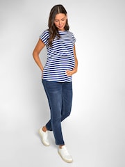 JoJo Maman Bébé Blue White Stripe Boyfriend Cotton Maternity T-Shirt - Image 2 of 6